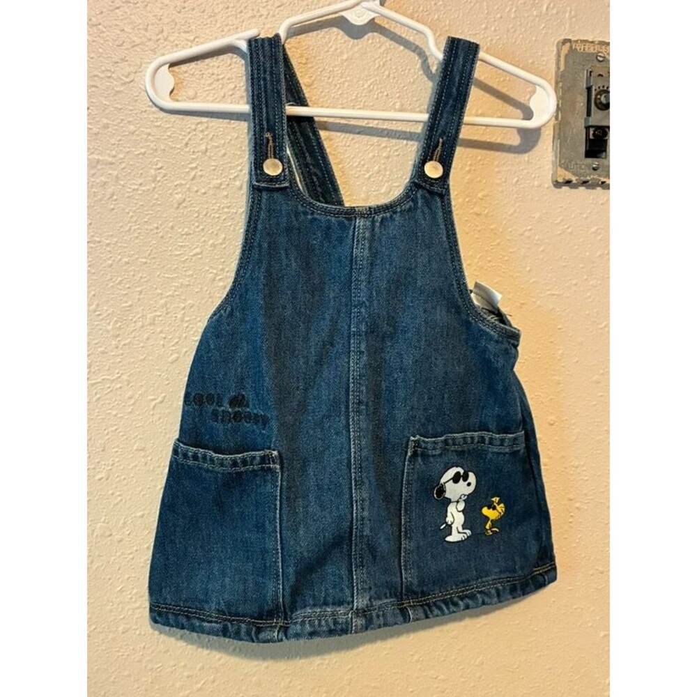 Zara Peanuts Snoopy Woodstock Denim Pinafore Dress 12–18 Months